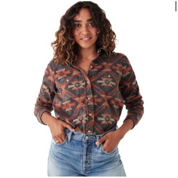 Faherty Legend Aztec Southwestern Shirt size M Brown - Picture 2 of 11